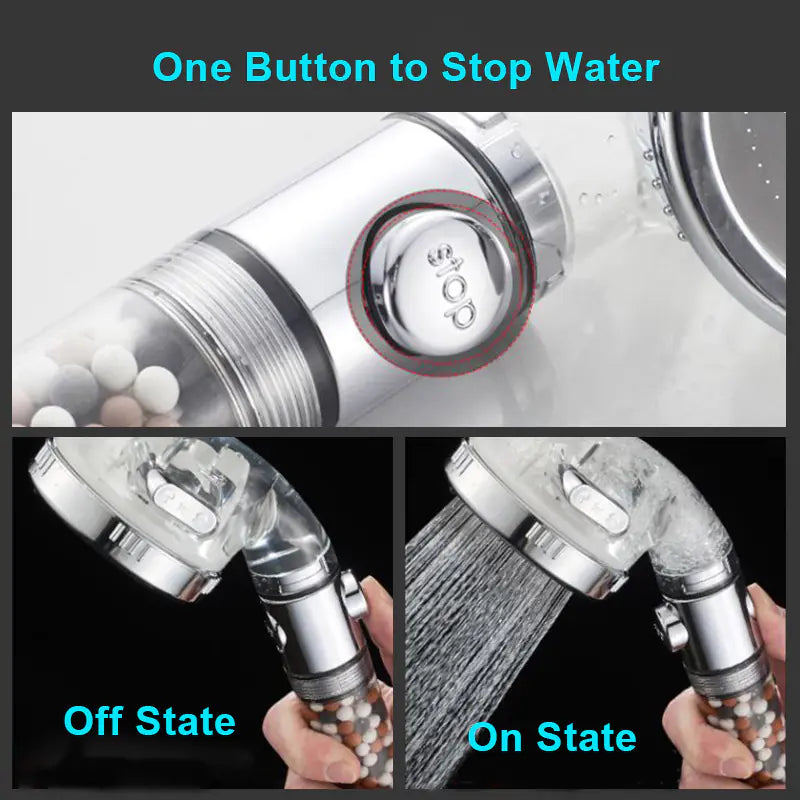 Pura Bluvia 3-Function SPA Shower Head with High Pressure Filter